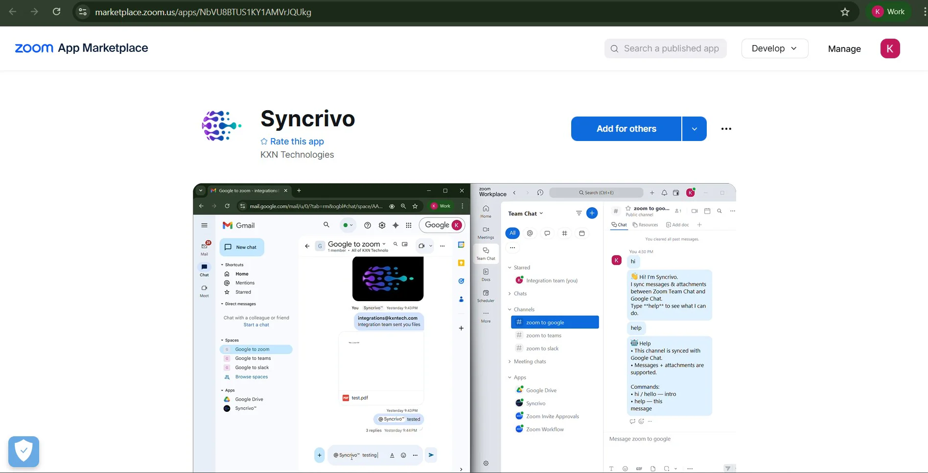 SyncRivo listing on Zoom App Marketplace