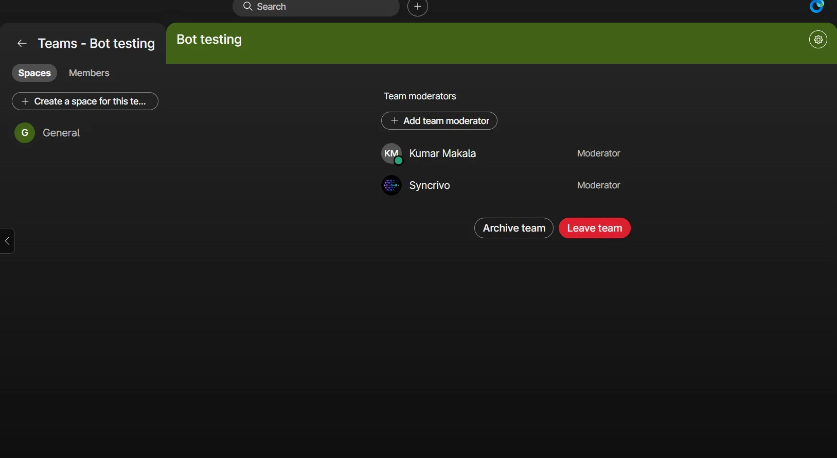 SyncRivo installed in a Webex space